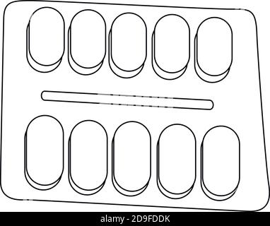 Pills icona, disegno vettoriale, stile di linea, isolato in uno sfondo bianco. Capsule pills Illustrazione Vettoriale