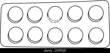 Pills icona, disegno vettoriale, stile linea, isolato in uno sfondo bianco. Pillole rotonde Illustrazione Vettoriale