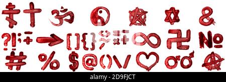 I simboli più diffusi sono isolati su sfondo bianco. Foto Stock