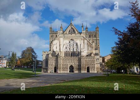 La Cattedrale Anglicana di Exeter (Chiesa Cattedrale di San Pietro) a Devon, Regno Unito Foto Stock