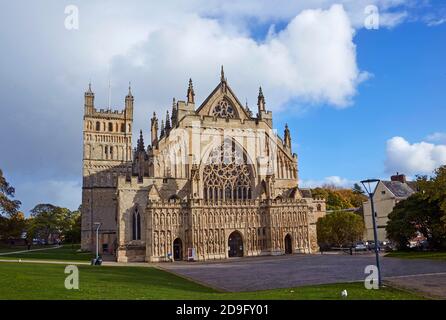 La Cattedrale Anglicana di Exeter (Chiesa Cattedrale di San Pietro) a Devon, Regno Unito Foto Stock