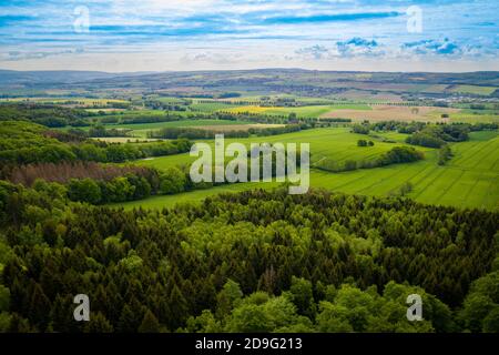 paesaggio con verdi colline e alberi Foto Stock