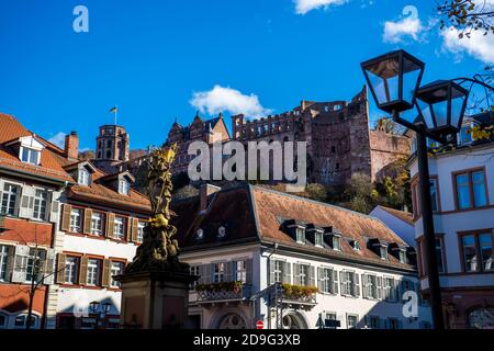 Castello di Heidelberg sopra la città vecchia Foto Stock