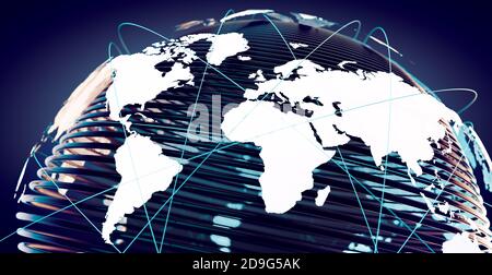 illustrazione in 3d del concetto di rete e internet e del globo map.Telecomunicazioni globali e cloud computing Foto Stock