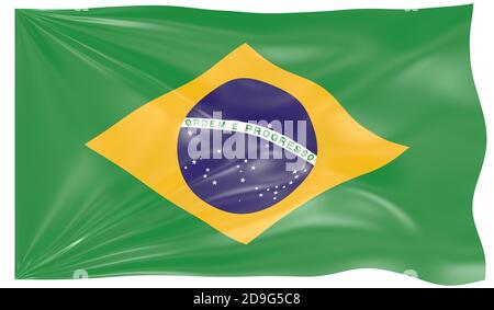 Illustrazione 3d di una bandiera ondulata del Brasile Foto Stock
