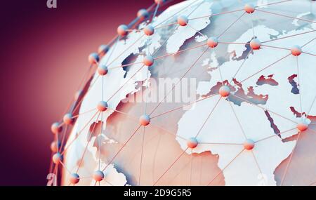 Mappa del mondo e Internet commerce.Commercial accordi e internet.Telecomunicazioni e reti di comunicazione. illustrazione 3d Foto Stock