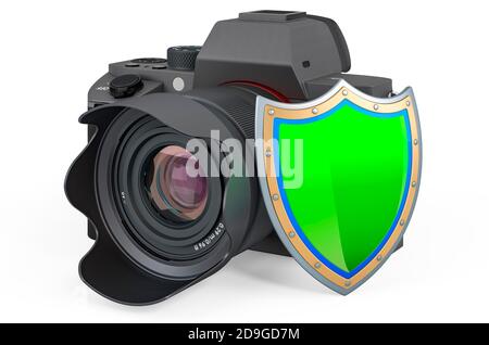 Fotocamera digitale con schermatura, rendering 3D isolato su sfondo bianco Foto Stock