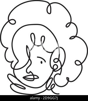 donna faccia capelli ricci linea continua, disegno isolato illustrazione vettoriale Illustrazione Vettoriale