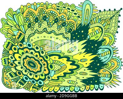 Trippy motivo di doodle colorato. Doodle opere d'arte con motivi floreali. Struttura psichedelica. Modello Zentangle. Illustrazione vettoriale Illustrazione Vettoriale