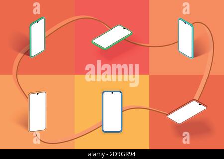 Telefono cellulare adatto per la promozione di applicazioni in diverse angolazioni e. colori diversi Illustrazione Vettoriale