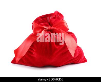 Santa Claus sacco pieno di doni su sfondo bianco Foto Stock
