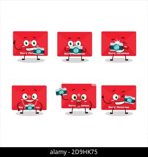 Fotografo professione emoticon con natale rosso buste cartoon carattere Illustrazione Vettoriale