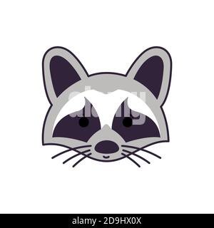 Logo Raccoon Face. Simpatico raccoon isolato su sfondo bianco. Illustrazione vettoriale in stile cartoon Illustrazione Vettoriale