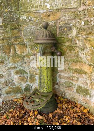 Pompa dell'acqua del vecchio villaggio della ghisa, Owston, Leicestershire, Inghilterra, Regno Unito Foto Stock