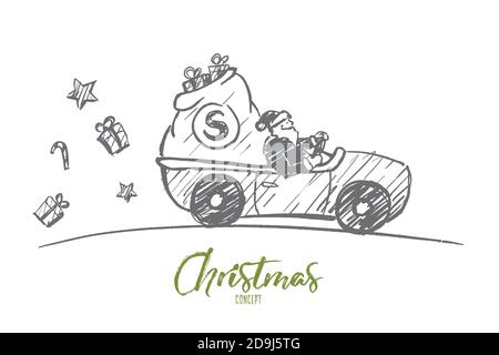 Auto trainata a mano da Babbo Natale con regali Illustrazione Vettoriale