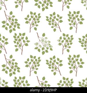 Ripetizione senza giunture con ramo a foglia verde. Design floreale alla moda. Sfondo ripetibile. Texture vettoriale loop. Stampa botanica. Natura, ecologia. Ripetere le lamine. Illustrazione Vettoriale
