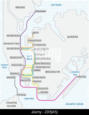 mappa panoramica dei traghetti a new york, stati uniti Illustrazione Vettoriale