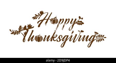 Felice giorno del Ringraziamento scritta vacanza. Congrati creativi con le zucche. Decorazione carina in stile monocromatico. Simbolo dell'arte decorativa. Abstra isolata Illustrazione Vettoriale