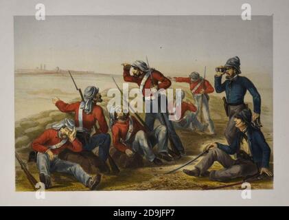 La litografia di Picket fuori dal libro Campaign in India 1857-58 che illustra le operazioni militari prima di Delhi; 26 piatti litografati a mano. Da George Francklin Atkinson pubblicato da Day & Son litografi alla Regina nel 1859 Foto Stock
