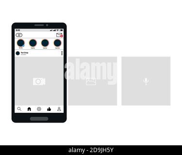 Smartphone con interfaccia carosello post sul social network Illustrazione Vettoriale