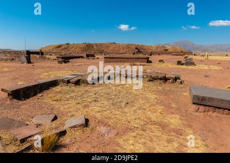 Cuartos cerimoniales Kalasasya, sito archeologico Tiwanaku o Tiahuanaco, patrimonio mondiale dell'UNESCO, Altiplano, la Paz, Bolivia, America Latina Foto Stock