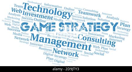 Game Strategy Word cloud creare solo con il testo. Illustrazione Vettoriale