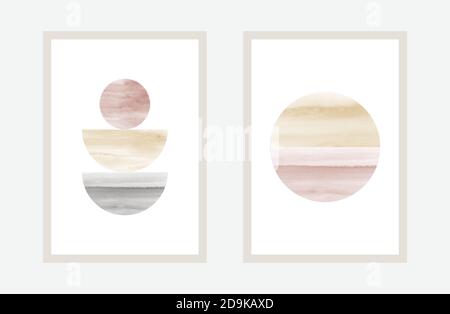Arte minimale creativa con acquerello dipinto a mano per la collezione di arte murale. Vettore per decorazione di cartoline, disegno di copertina, brochure o sfondo. Illustrazione Vettoriale