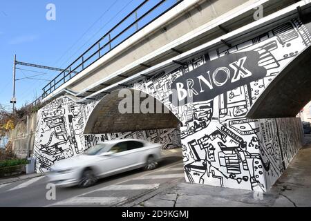 Brno, Repubblica Ceca. 05 novembre 2020. Il Brnox, un progetto di arte sociale di Katerina Seda in via Vlhka a Brno, Repubblica Ceca, il 5 novembre 2020. Seda si è concentrata sulla vita quotidiana nel quartiere della città di Brno chiamato Bronx, abitata da romeni e poveri in generale. Credit: Vaclav Salek/CTK Photo/Alamy Live News Foto Stock