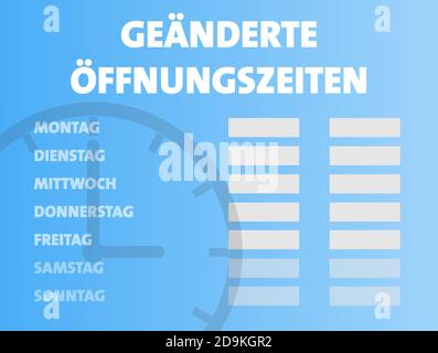 Orari di apertura modificati o nuovi orari di apertura in tedesco lingua con spazio di copia per ore su ciascun vettore giornaliero illustrazione Illustrazione Vettoriale