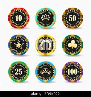 Poker Casino chip set isolato su sfondo bianco. Illustrazione vettoriale Illustrazione Vettoriale