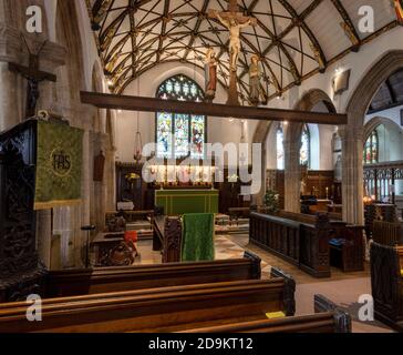 Vista interna di St. La, St. Ives Parish Church, St. Ives, Cornovaglia, Inghilterra, Regno Unito Foto Stock