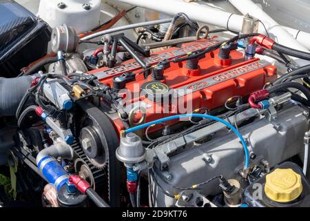 Ford Cosworth DOHC 16V Turbo motore ad alte prestazioni in un Auto Ford Sierra RG Cosworth Foto Stock