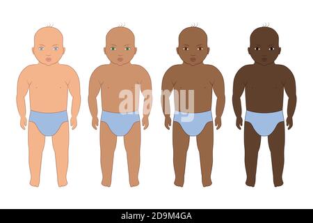 Baby set internazionale con diverse razze. Illustrazione vettoriale. Latino, afroamericano e caucasico etnico Illustrazione Vettoriale