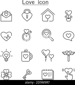 Icona Love in stile sottile Illustrazione Vettoriale