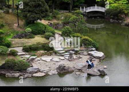 Giardino storico di Kyu-Yasuda nel distretto di Ryogoku.Sumida City, Tokyo, Giappone Foto Stock