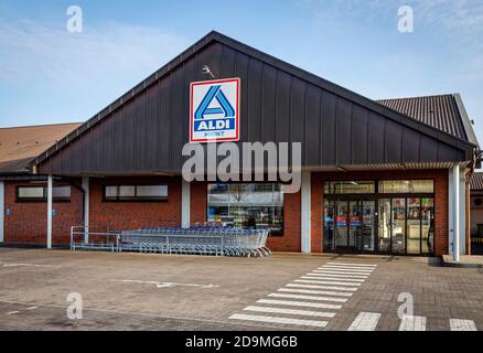 Logo Aldi-Nord sul supermercato, Datteln, Nord Reno-Westfalia, Germania Foto Stock