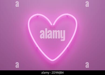 Illustrazione 3d astratta di una luce al neon rosa a forma di cuore. illustrazione 3d. Foto Stock