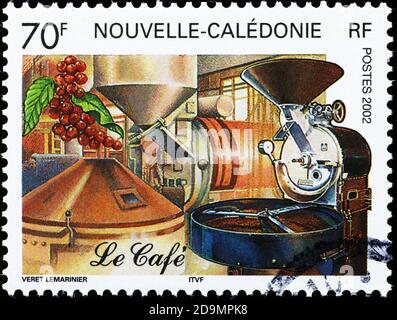 Torrefazione di caffè su francobollo Foto Stock