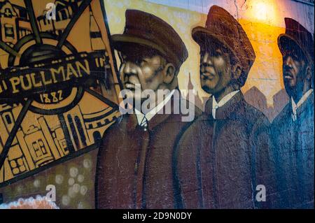 Murali Pullman Porter dipinti in un sottopassaggio di Chicago vicino a Pullman Parcheggio Foto Stock