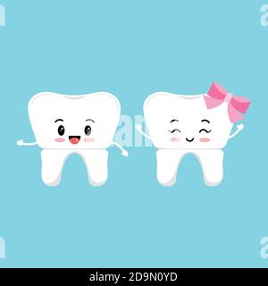 Corona dentale cute dente icona insieme isolato su sfondo. Illustrazione Vettoriale