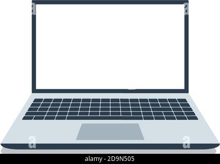 Apri il laptop con schermo bianco. Layout del laptop in stile piatto isolato su sfondo bianco, layout dello schermo del dispositivo. Illustrazione vettoriale. Illustrazione Vettoriale