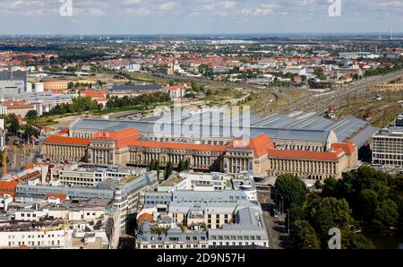 Lipsia, Sassonia, Germania, stazione centrale di Lipsia, Stadtuebersicht, centro storico. Foto Stock