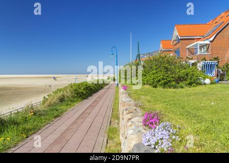 Percorso sul mare a Wittdün, Amrum Island, Nord Frisia Isole, Schleswig-Holstein, Germania del Nord, Germania, Europa Foto Stock