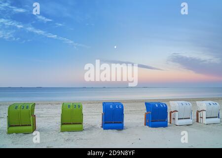 Vista dalla spiaggia sud di Wyk sull'isola di Föhr a Hallig Langeness, Isole Frisone Nord, Schleswig-Holstein, Germania del Nord, Germania, Europa Foto Stock