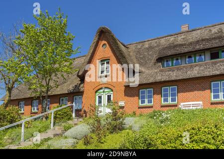 Faro sull'isola di Pellworm, Isole Frisone del Nord, Schleswig-Holstein, Germania del Nord, Germania, Europa Foto Stock