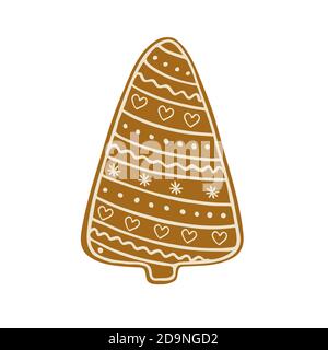 Biscotti di pan di zenzero di Natale tradizionale celebrazione disegno a mano disegnato in stile doodle decorato con glassa di zucchero wChristmas biscotti di pan di zenzero di festa tradizionale disegno di festa disegnato a mano in stile doodle decorato con zucchero glassa cibo dolce invernale per biglietto di auguri, inviti, vettore di bandiera illustrationinter cibo dolce per biglietto di auguri, inviti, illustrazione vettoriale banner. Illustrazione vettoriale Illustrazione Vettoriale