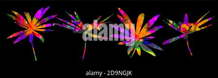 Un set di fiori arcobaleno multicolore. Illustrazione vettoriale Illustrazione Vettoriale