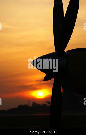 Paracadutismo aereo tramonto al campo d'aviazione Foto Stock
