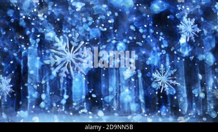 Caduta di neve. Pittoresco sfondo invernale. Lavori artistici sul tema dell'inverno Foto Stock