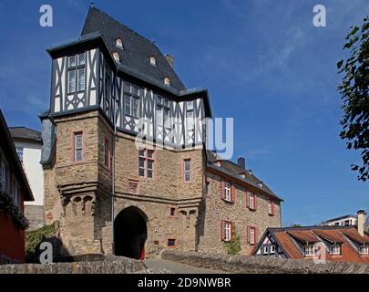 Gatehouse del quartiere del castello, costruito nel 1497, Idstein, Assia, Germania Foto Stock